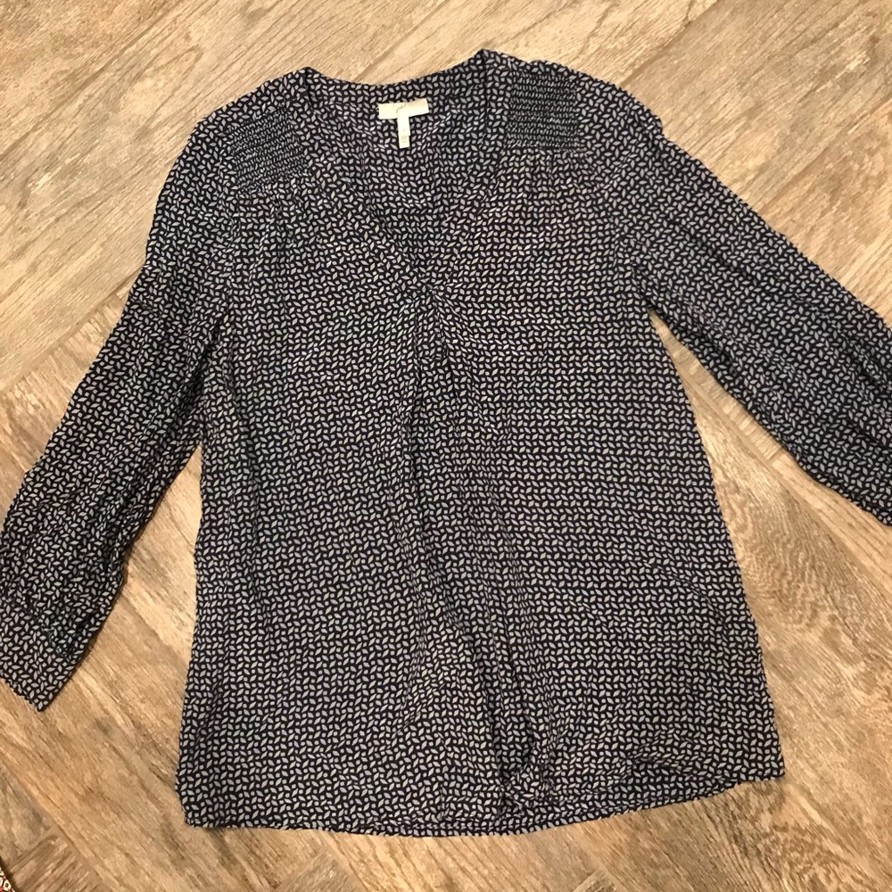 JOIE SILK NAVY GEO PATTERN BLOUSE SHIRT SIZE XS